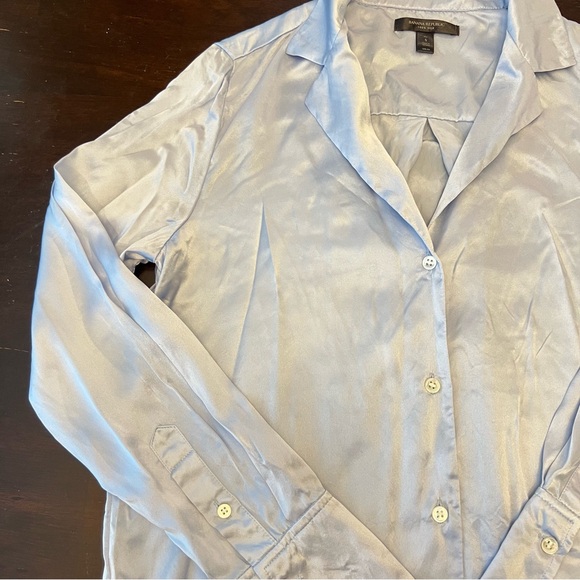 Banana Republic Blue Silk Button Up Blouse Office Career Long Sleeve Sz S FLAW - Picture 5 of 16